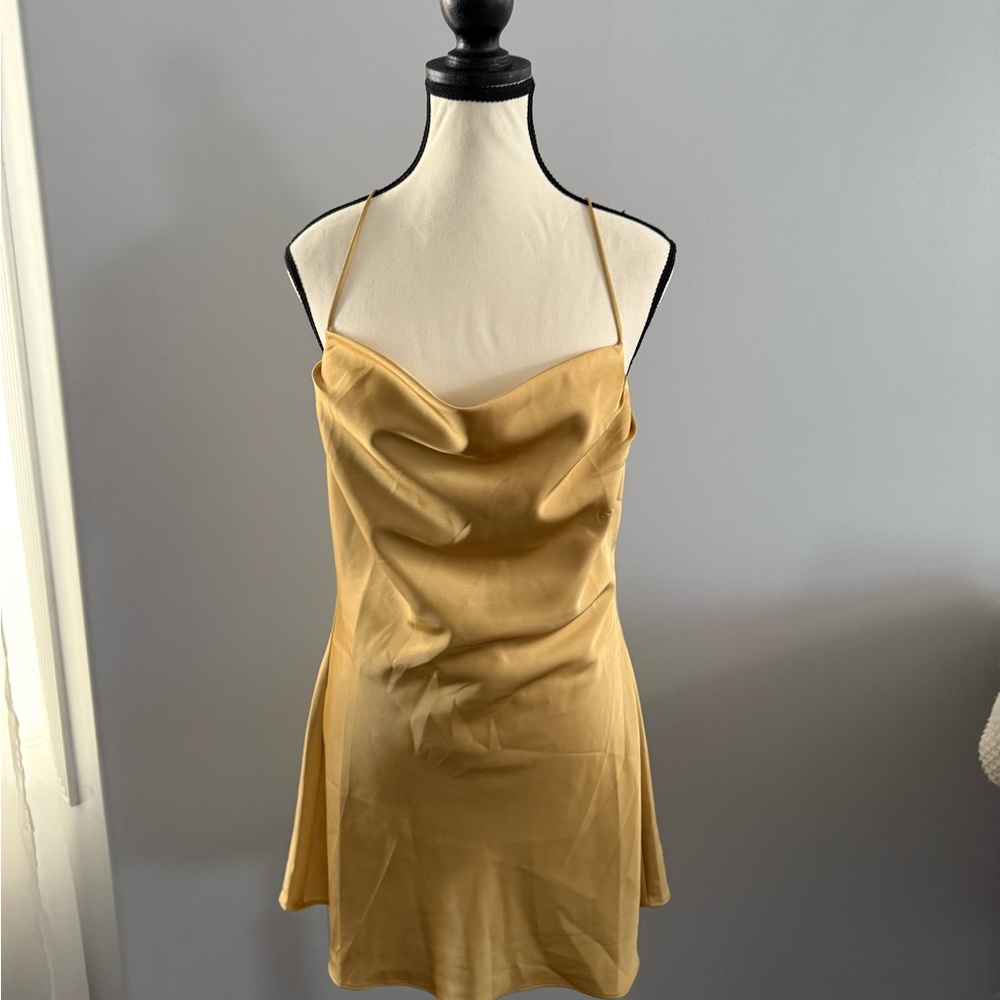 S - Sage the Label Italian Romance Mini Dress in Dusty Gold
